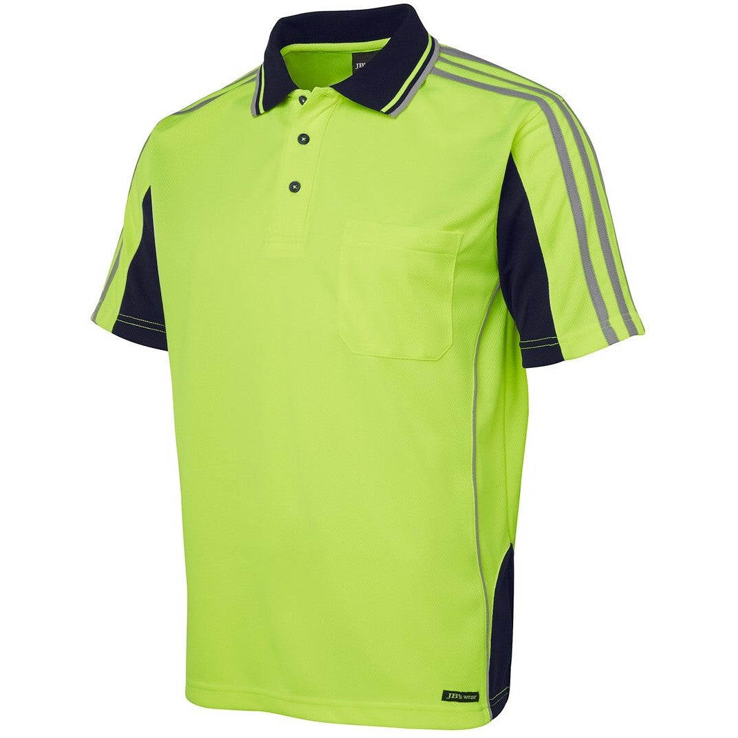 JB's Wear 6AT4S Hi Vis S/S Arm Tape Polo - Side View | color:Lime/Navy|view:side