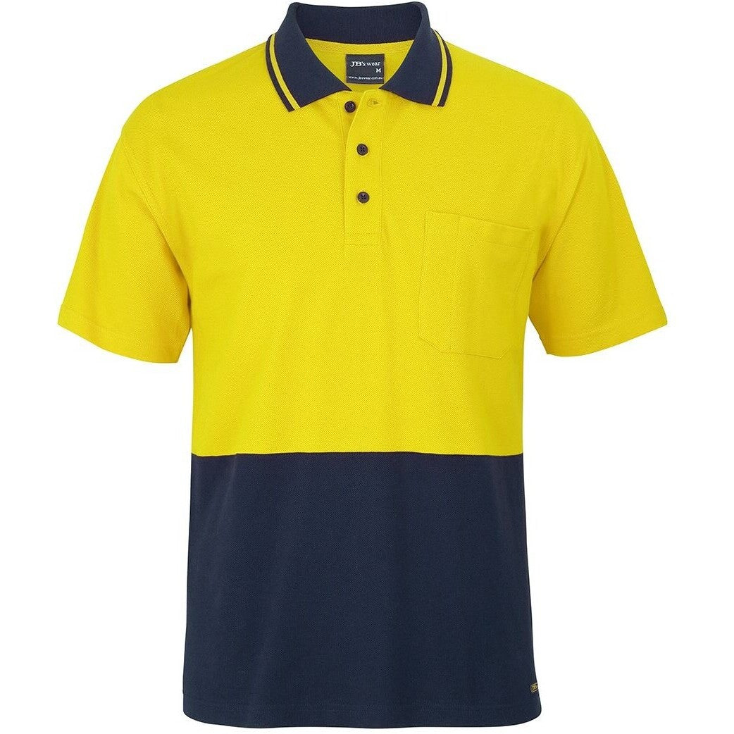 JB's Wear 6HVQS Hi Vis S/S Cotton Pique Trad Polo - Front View | color:Yellow/Navy|view:front