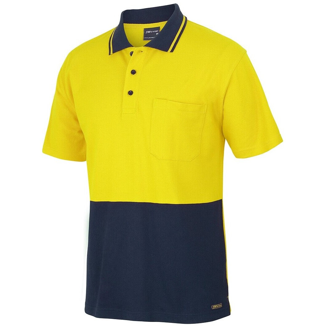 JB's Wear 6HVQS Hi Vis S/S Cotton Pique Trad Polo - Side View | color:Yellow/Navy|view:side
