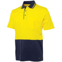 JB's Wear 6CPHV Hi Vis S/S Cotton Polo - Side View | color:Yellow/Navy|view:side