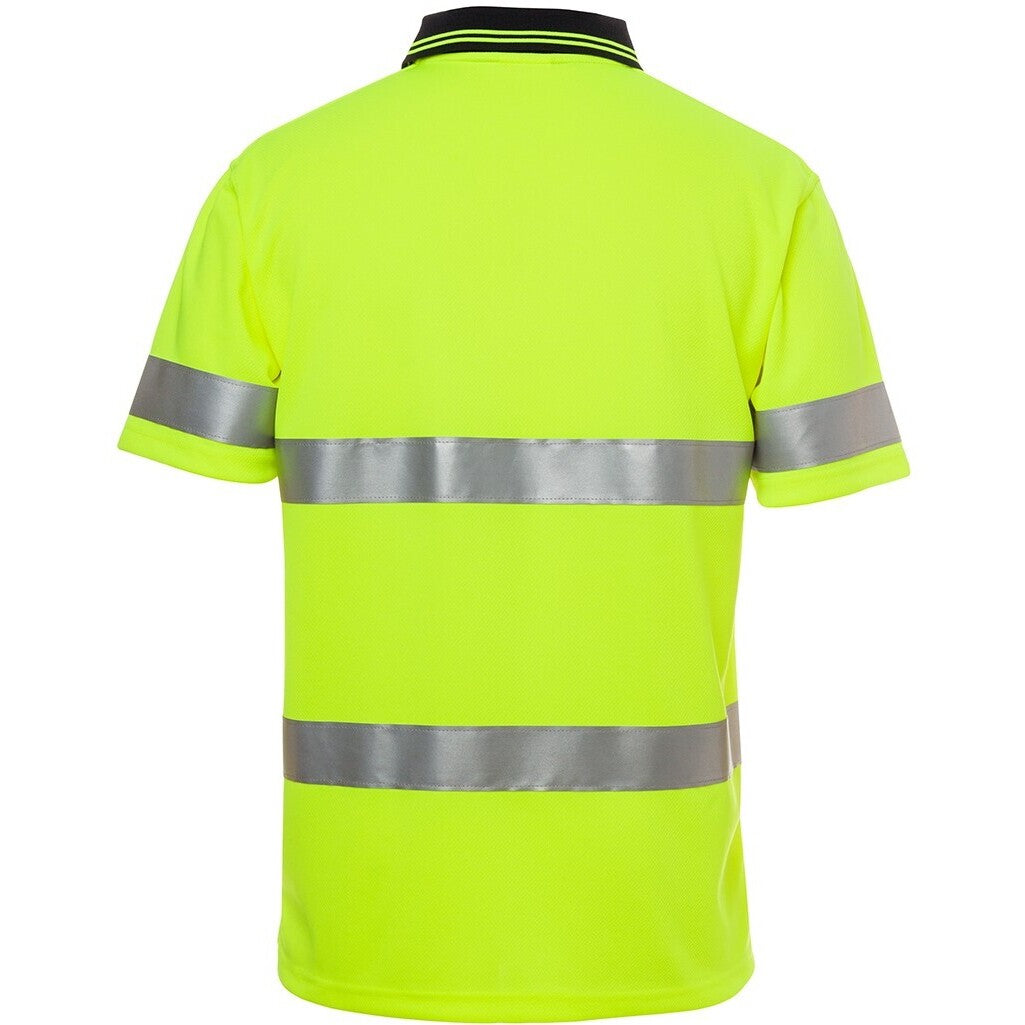 JB's Wear 6HVST Hi Vis S/S (D+N) Traditional Polo - Back View | color:Lime/Navy|view:back