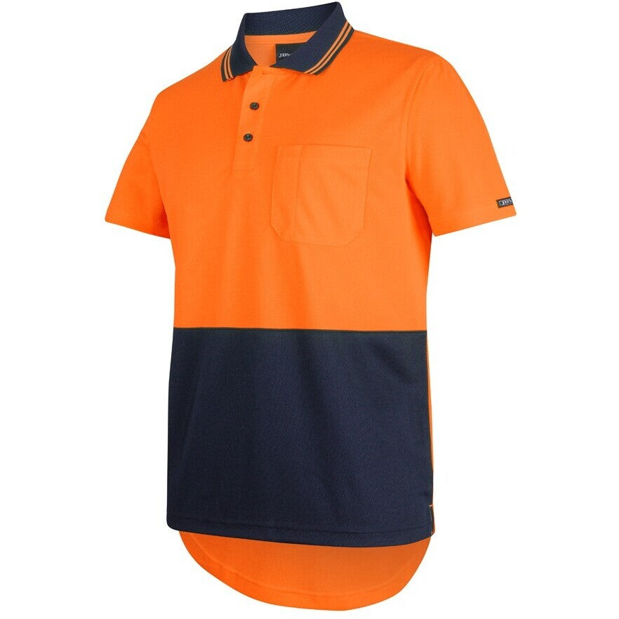 JB's Wear 6HDS Hi Vis S/S Drop Tail Polo - Side View | color:Orange/Navy|view:side