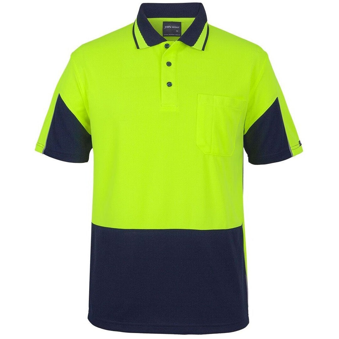 JB's Wear 6HVGS Hi Vis S/S Gap Polo - Front View | color:Lime/Navy|view:front