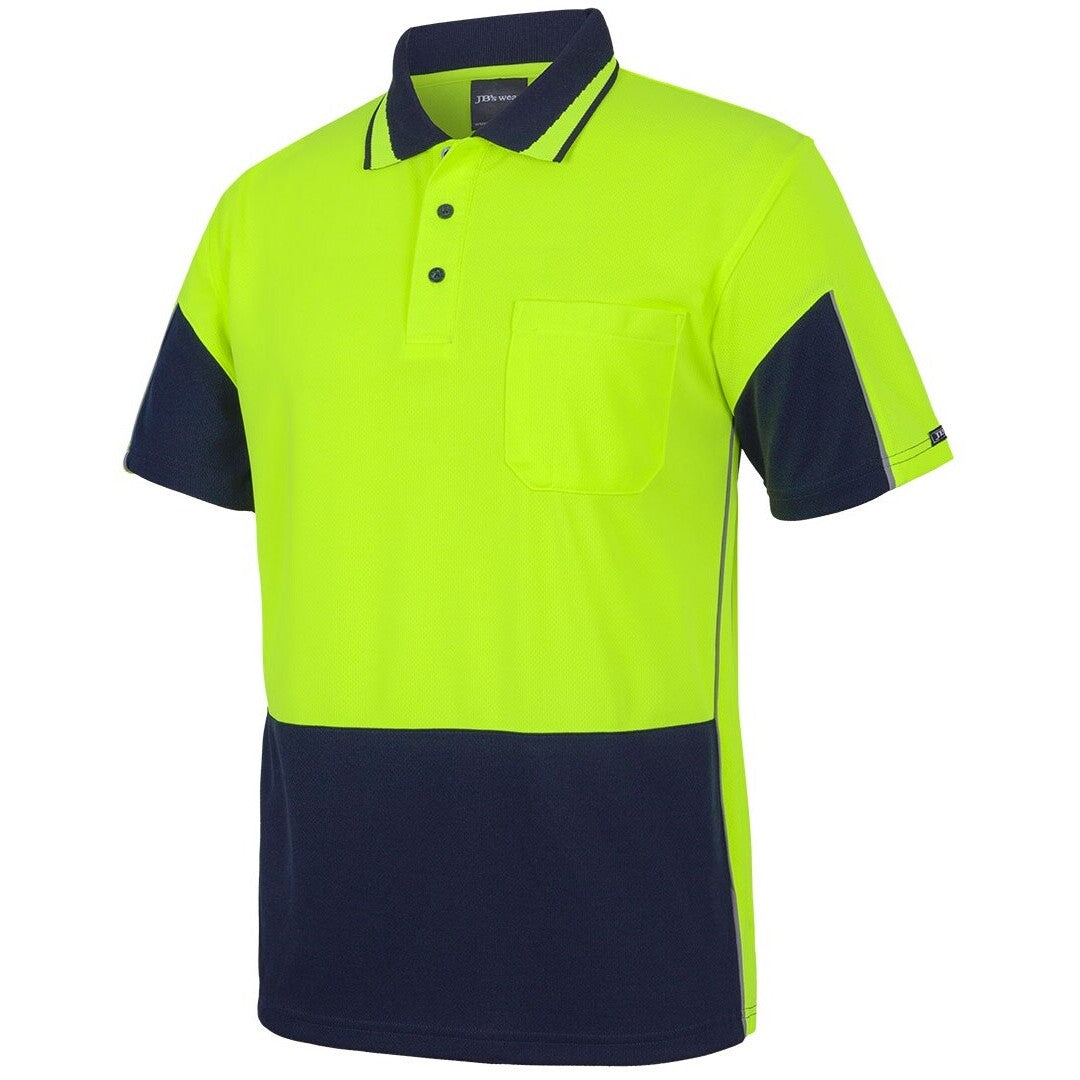 JB's Wear 6HVGS Hi Vis S/S Gap Polo - Side View | color:Lime/Navy|view:side