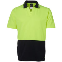 JB's Wear 6HNB Hi Vis S/S Non Button Polo - Front View | color:Lime/Navy|view:front