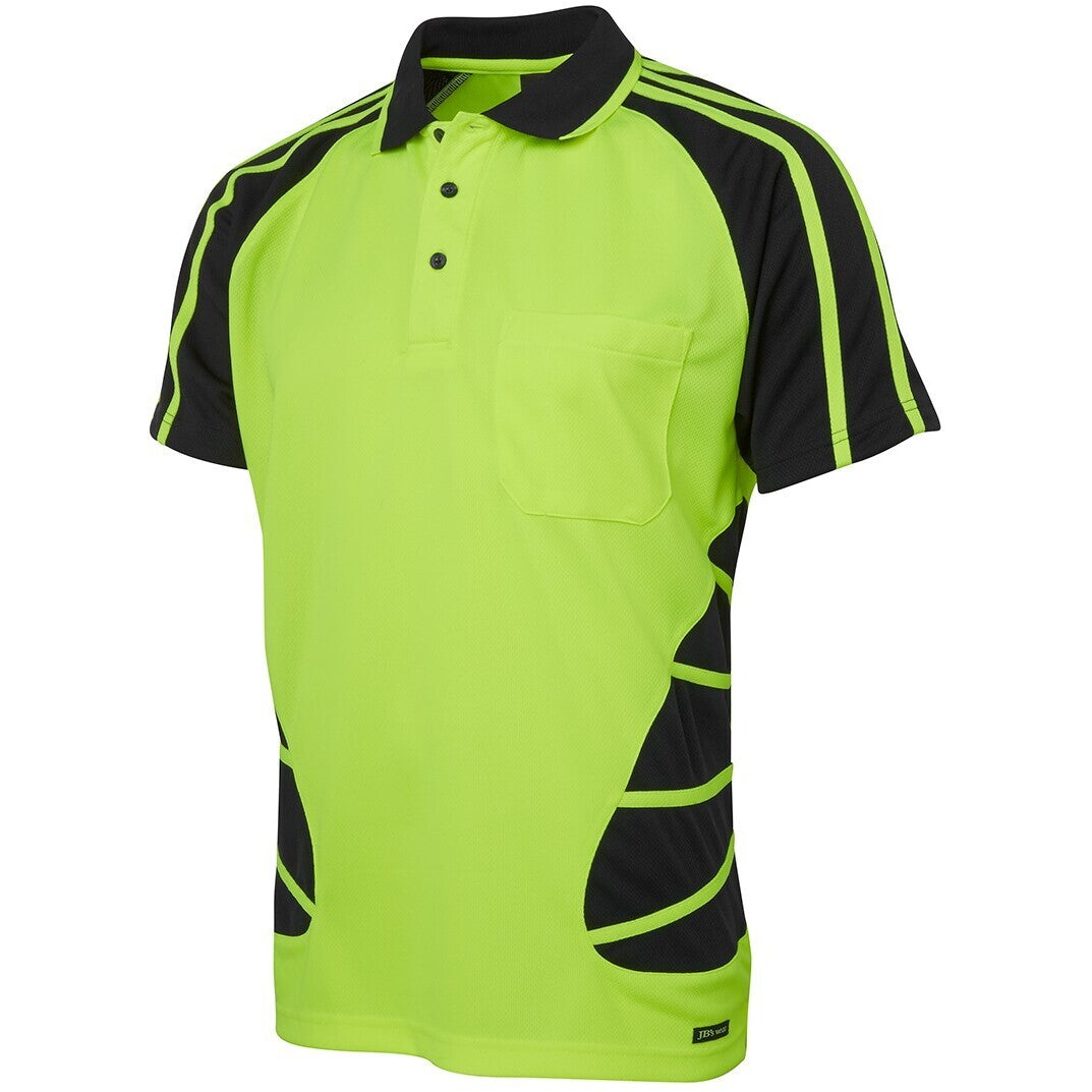 JB's Wear 6HSP Hi Vis S/S Spider Polo - Side View | color:Lime/Black|view:side