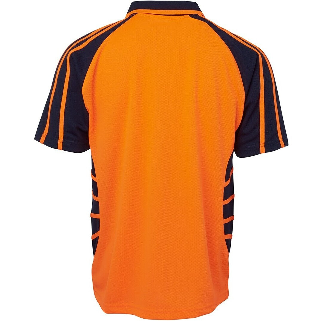 JB's Wear 6HSP Hi Vis S/S Spider Polo - Back View | color:Orange/Navy|view:back