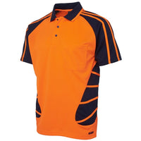 JB's Wear 6HSP Hi Vis S/S Spider Polo - Side View | color:Orange/Navy|view:side