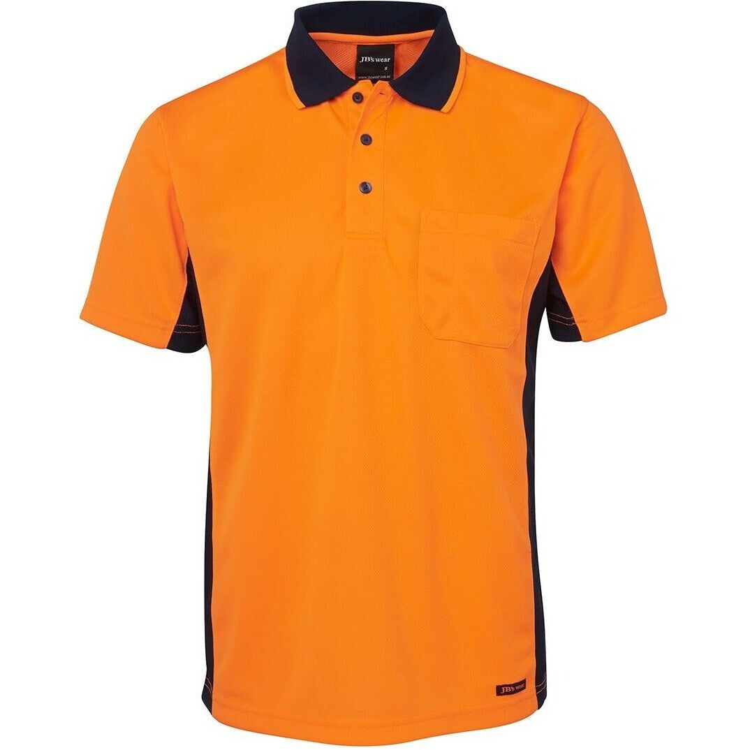 JB's Wear 6SPHS Hi Vis S/S Sport Polo - Front View | color:Orange/Navy|view:front
