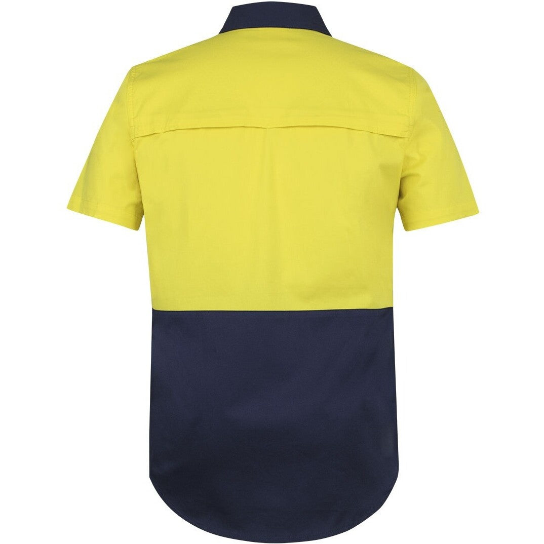 JB's Wear 6HSWS Hi Vis S/S Stretch Work Shirt - Back View | color:Yellow/Navy|view:back