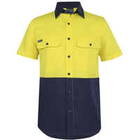 JB's Wear 6HSWS Hi Vis S/S Stretch Work Shirt - Front View | color:Yellow/Navy|view:front