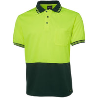 JB's Wear 6HVPS Hi Vis S/S Traditional Polo - Front View | color:Lime/Bottle|view:front