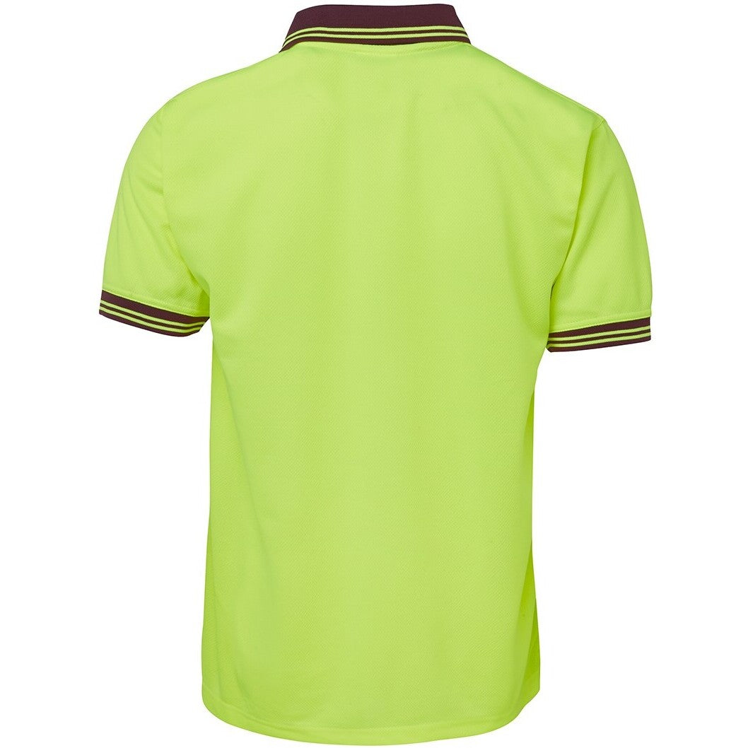 JB's Wear 6HVPS Hi Vis S/S Traditional Polo - Back View | color:Lime/Maroon|view:back