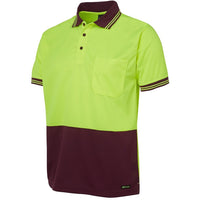 JB's Wear 6HVPS Hi Vis S/S Traditional Polo - Side View | color:Lime/Maroon|view:side