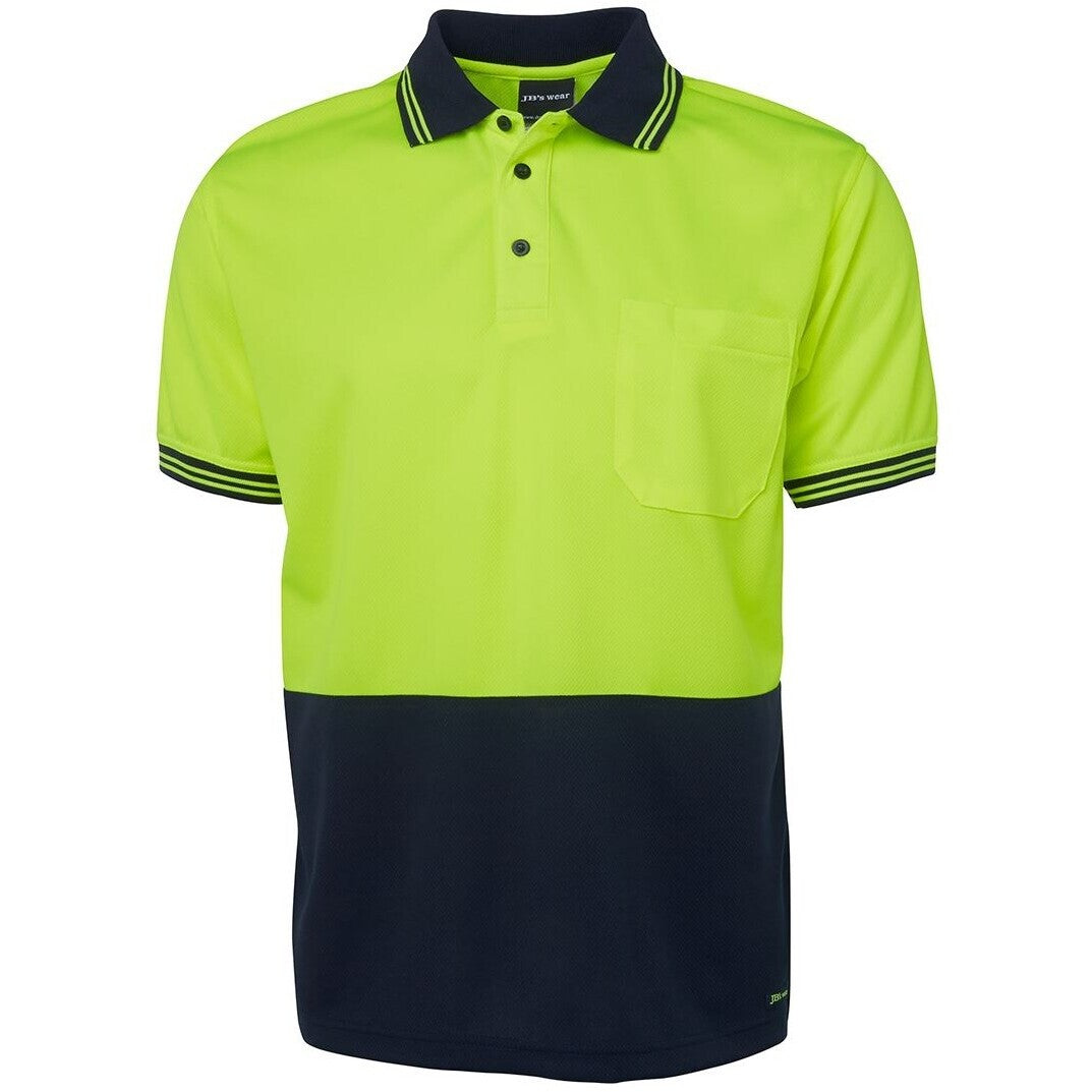 JB's Wear 6HVPS Hi Vis S/S Traditional Polo - Front View | color:Lime/Navy|view:front