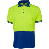 JB's Wear 6HVPS Hi Vis S/S Traditional Polo - Front View | color:Lime/Royal|view:front