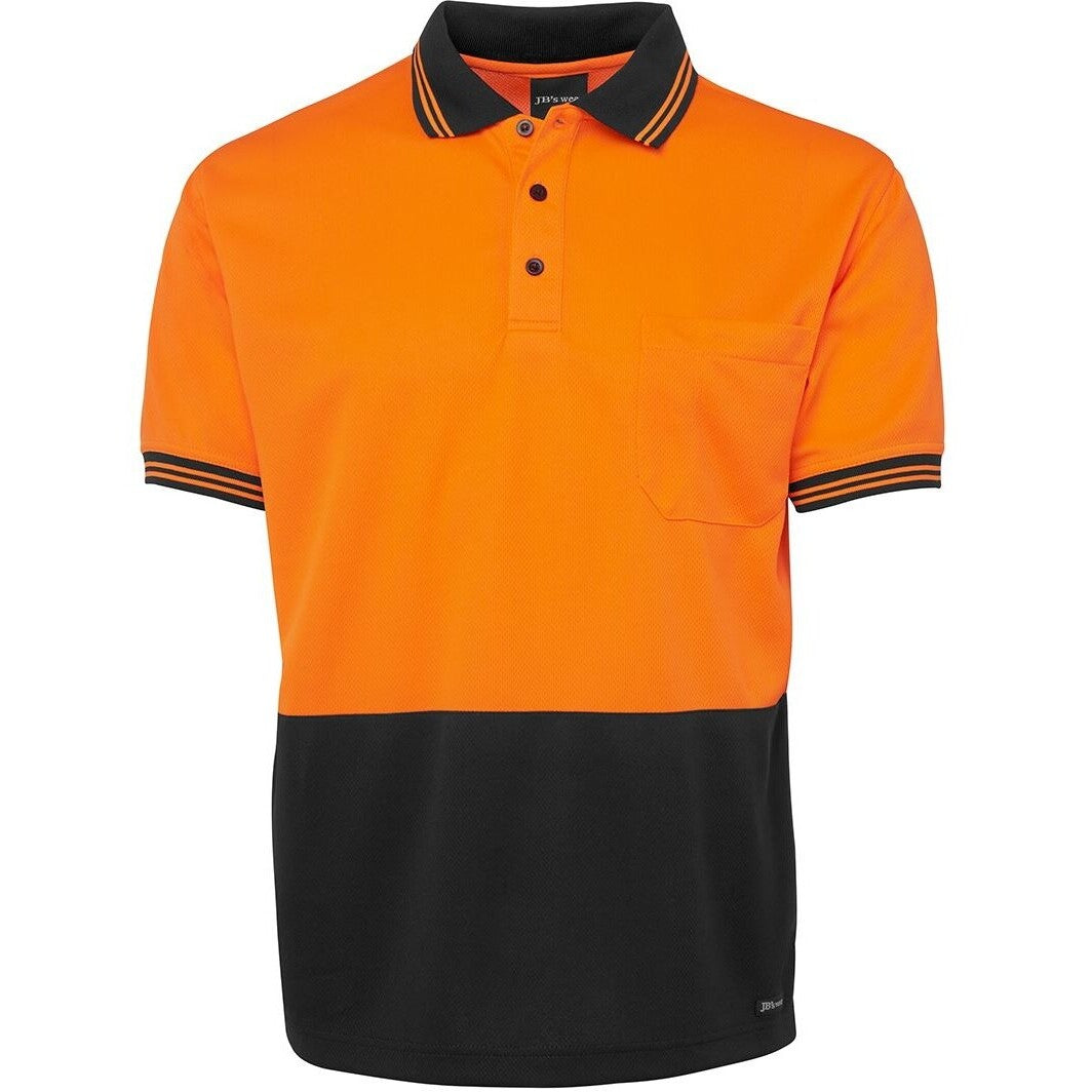 JB's Wear 6HVPS Hi Vis S/S Traditional Polo - Front View | color:Orange/Black|view:front