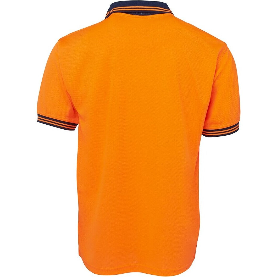 JB's Wear 6HVPS Hi Vis S/S Traditional Polo - Back View | color:Orange/Navy|view:back