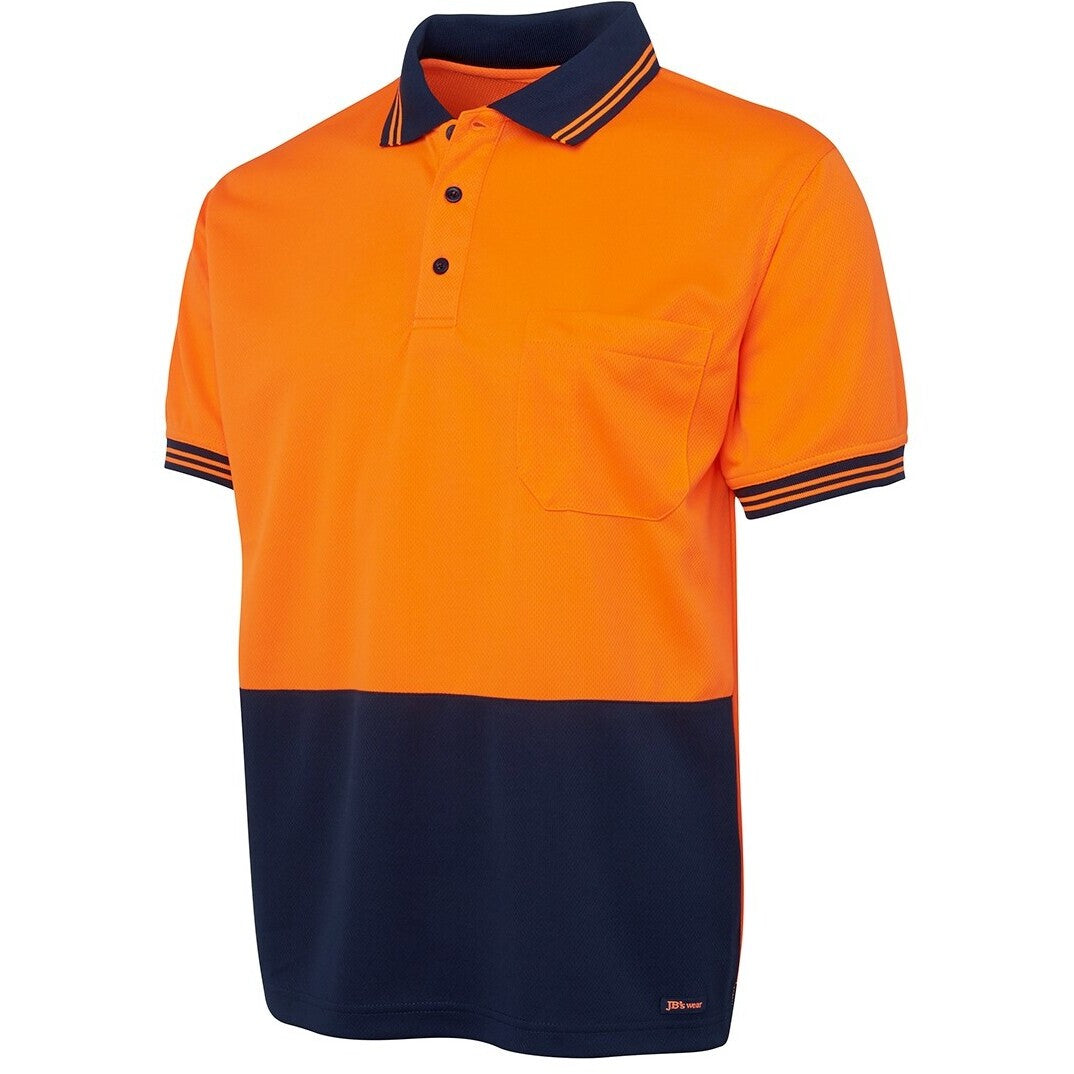 JB's Wear 6HVPS Hi Vis S/S Traditional Polo - Side View | color:Orange/Navy|view:side