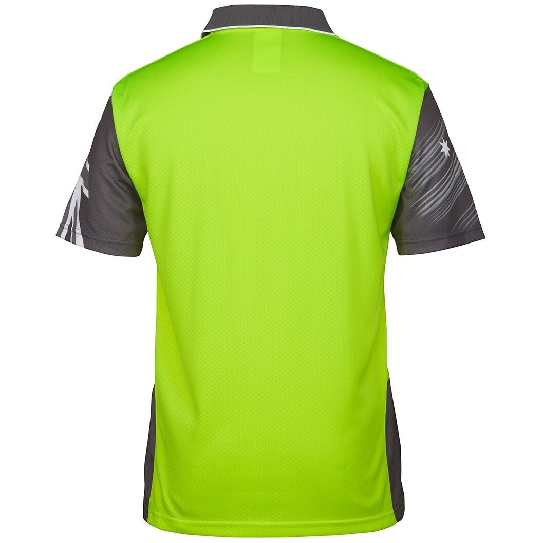 JB's Wear 6HSC Hi Vis Southern Cross Polo - Back View | color:Lime/Charcoal|view:back