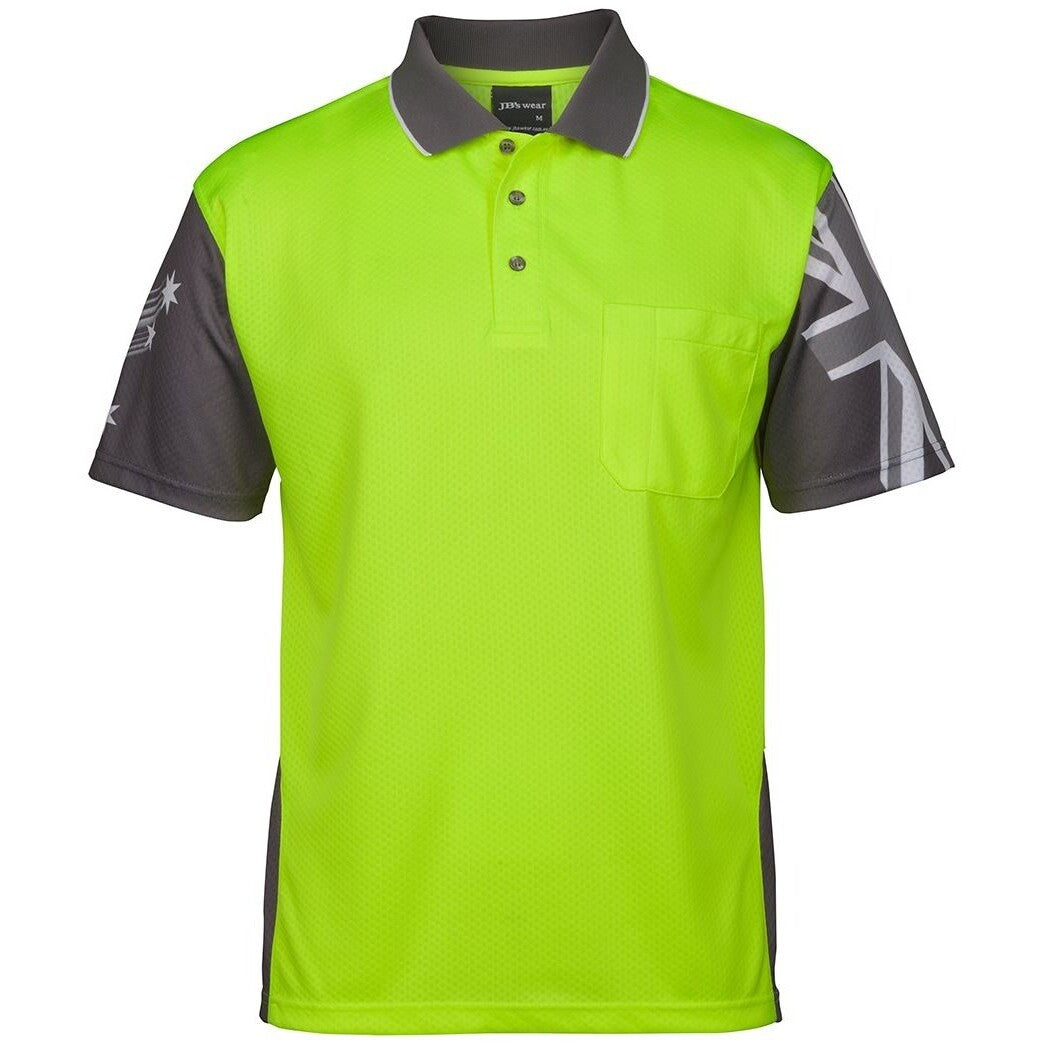 JB's Wear 6HSC Hi Vis Southern Cross Polo - Front View | color:Lime/Charcoal|view:front
