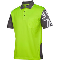 JB's Wear 6HSC Hi Vis Southern Cross Polo - Side View | color:Lime/Charcoal|view:side