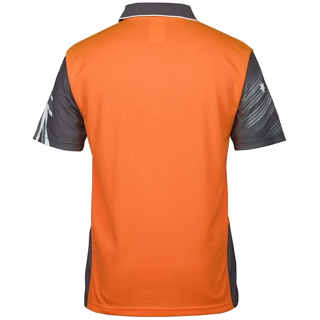 JB's Wear 6HSC Hi Vis Southern Cross Polo - Back View | color:Orange/Charcoal|view:back