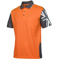 JB's Wear 6HSC Hi Vis Southern Cross Polo - Side View | color:Orange/Charcoal|view:side