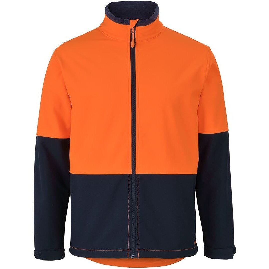 JB's Wear 6HRJ Hi Vis Three Layer Softshell Jacket - Front View | color:Orange/Navy|view:front
