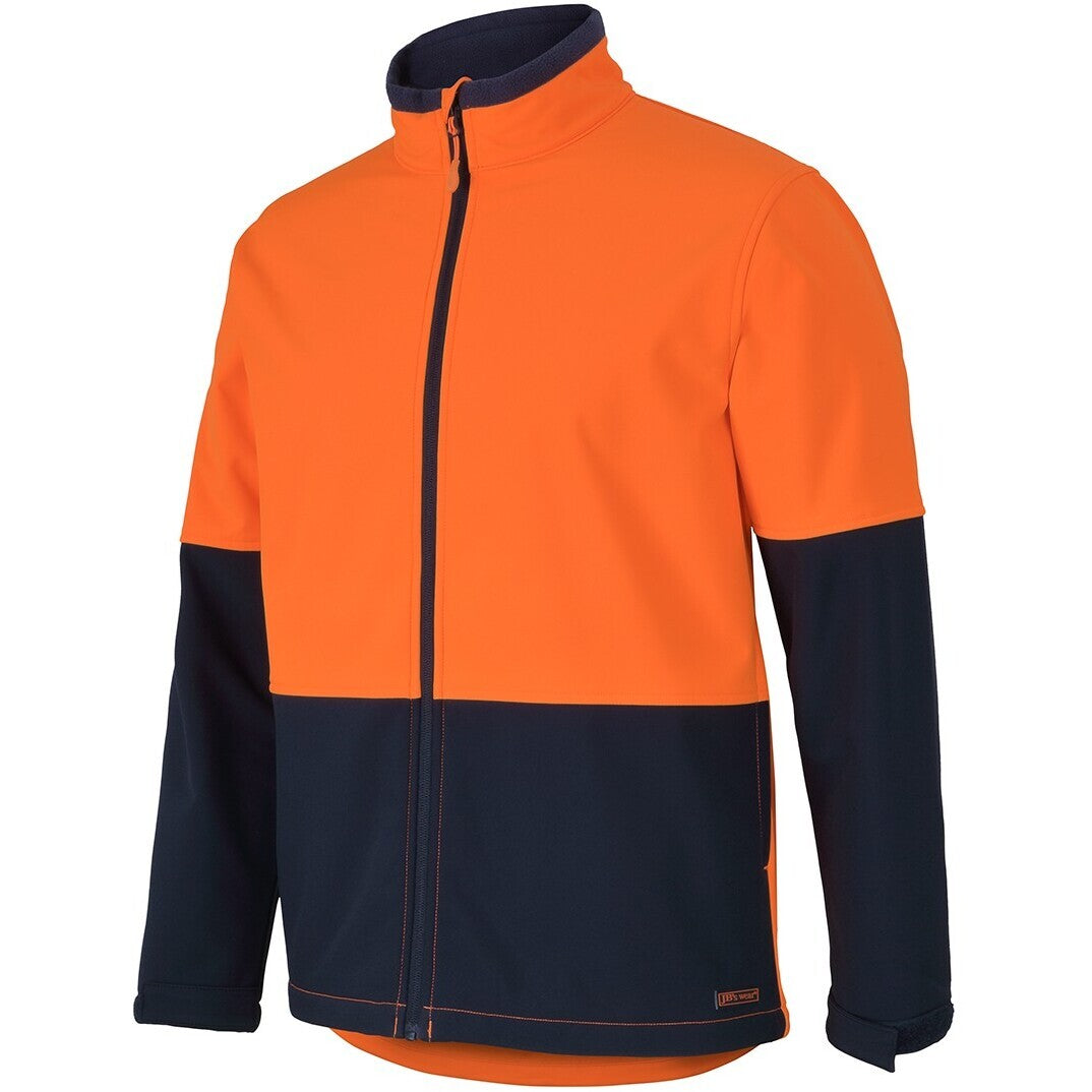 JB's Wear 6HRJ Hi Vis Three Layer Softshell Jacket - Side View | color:Orange/Navy|view:side
