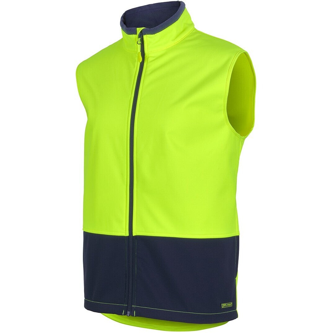 JB's Wear 6HWV Hi Vis Three Layer Softshell Vest - Side View | color:Lime/Navy|view:side
