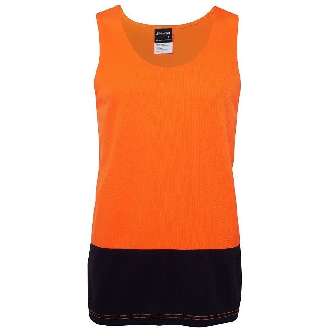 JB's Wear 6HTS Hi Vis Traditional Singlet - Front View | color:Orange/Navy|view:front