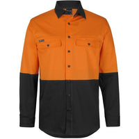 JB's Wear 6HSWL JB'S Hi Vis L/S Stretch Work Shirt - Front View | color:Orange/Black|view:front