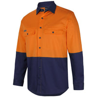 JB's Wear 6HSWL JB'S Hi Vis L/S Stretch Work Shirt - Side View | color:Orange/Navy|view:side