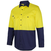 JB's Wear 6HSWL JB'S Hi Vis L/S Stretch Work Shirt - Side View | color:Yellow/Navy|view:side