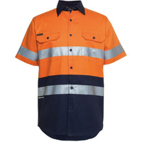 JB's Wear 6HSS JB'S Hi Vis S/S (D+N) 190G Work Shirt - Front View | color:Orange/Navy|view:front