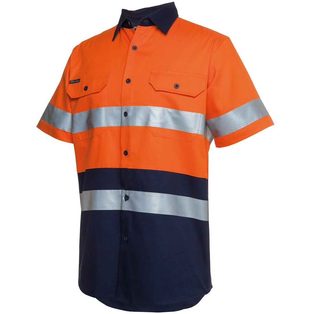 JB's Wear 6HSS JB'S Hi Vis S/S (D+N) 190G Work Shirt - Side View | color:Orange/Navy|view:side