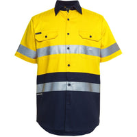 JB's Wear 6HSS JB'S Hi Vis S/S (D+N) 190G Work Shirt - Front View | color:Yellow/Navy|view:front