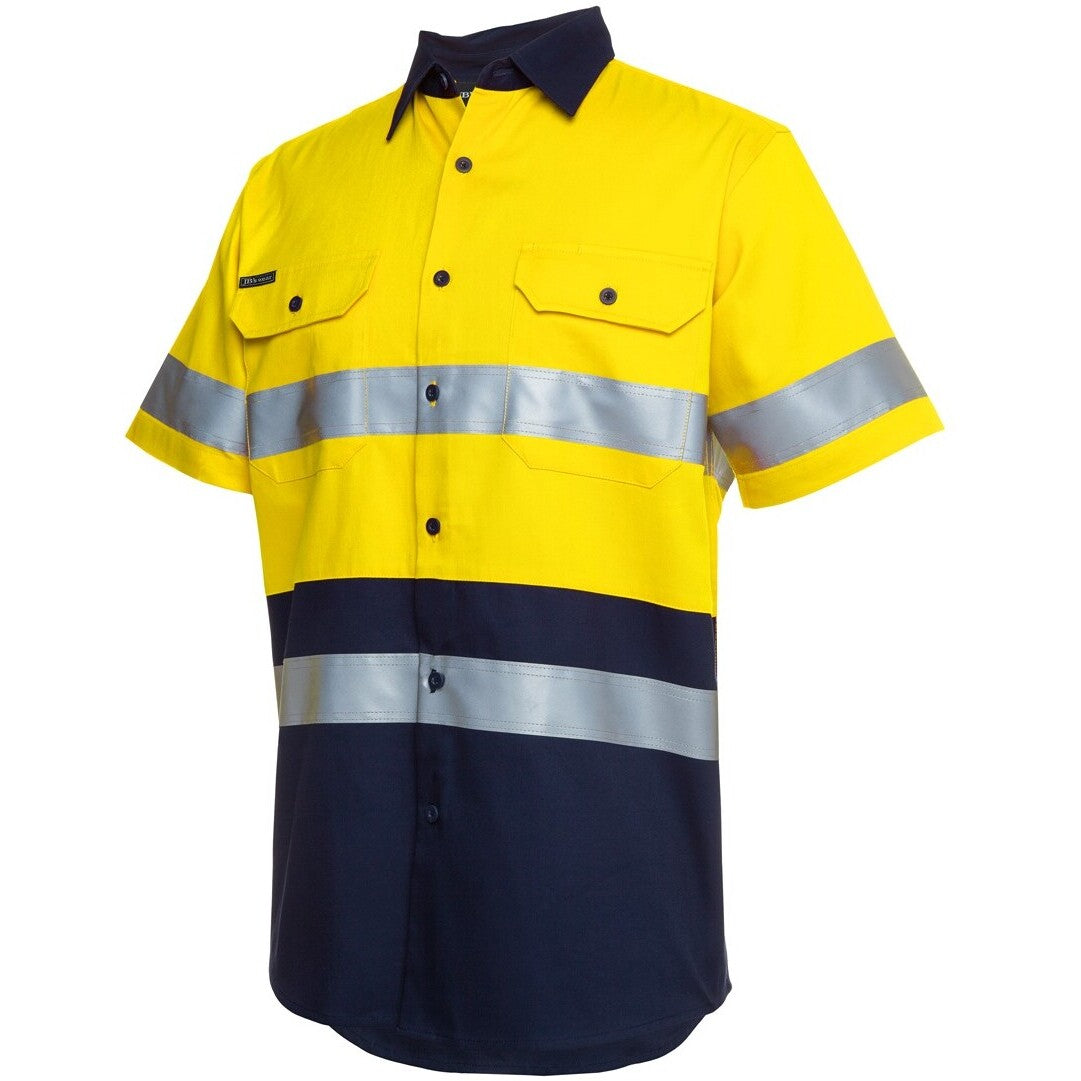 JB's Wear 6HSS JB'S Hi Vis S/S (D+N) 190G Work Shirt - Side View | color:Yellow/Navy|view:side