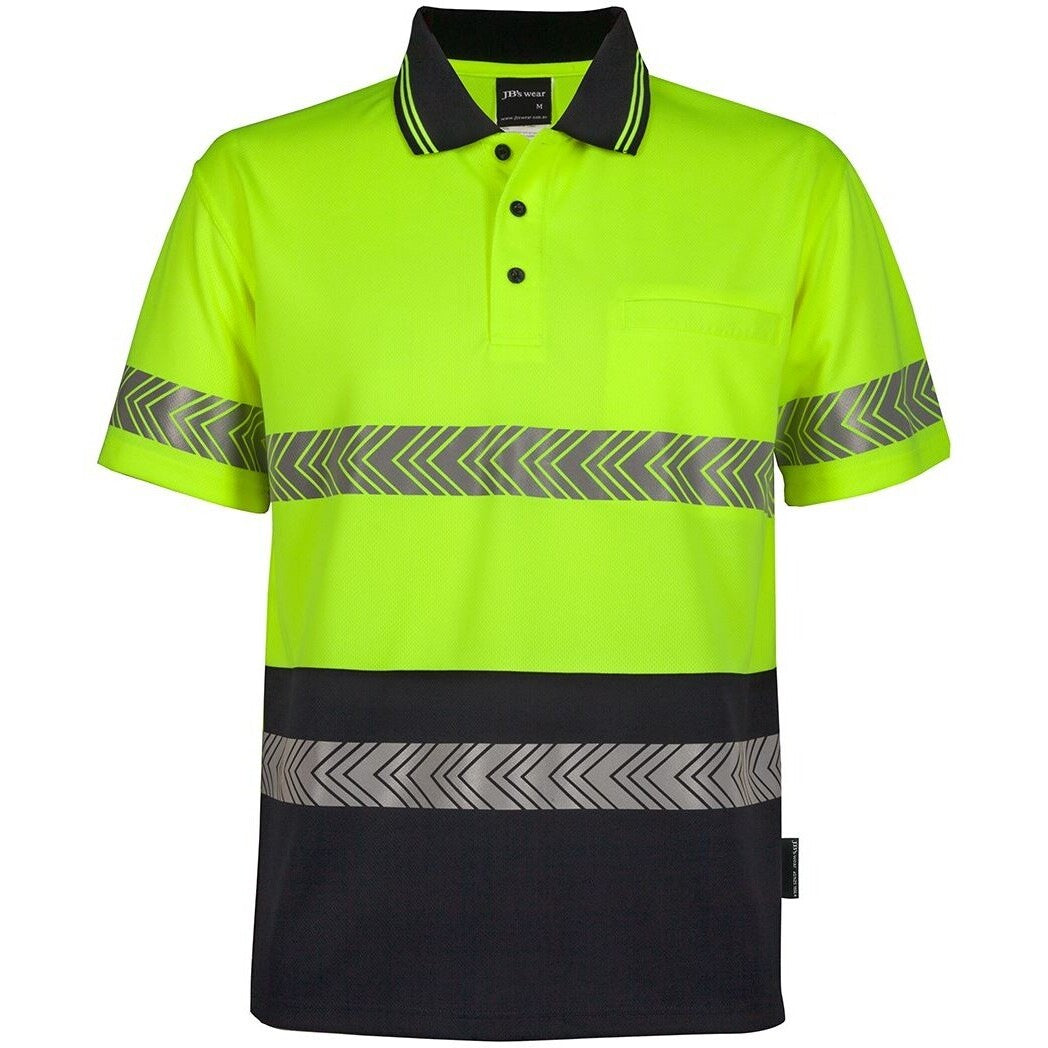 JB's Wear 6HSST JB'S Hi Vis S/S Segmented Tape Polo - Front View | color:Lime/Navy|view:front