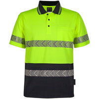 JB's Wear 6HSST JB'S Hi Vis S/S Segmented Tape Polo - Front View | color:Lime/Navy|view:front