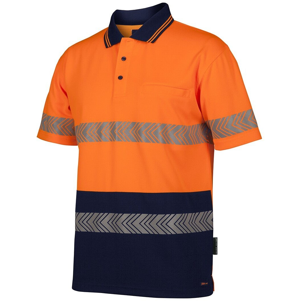 JB's Wear 6HSST JB'S Hi Vis S/S Segmented Tape Polo - Side View | color:Orange/Navy|view:side