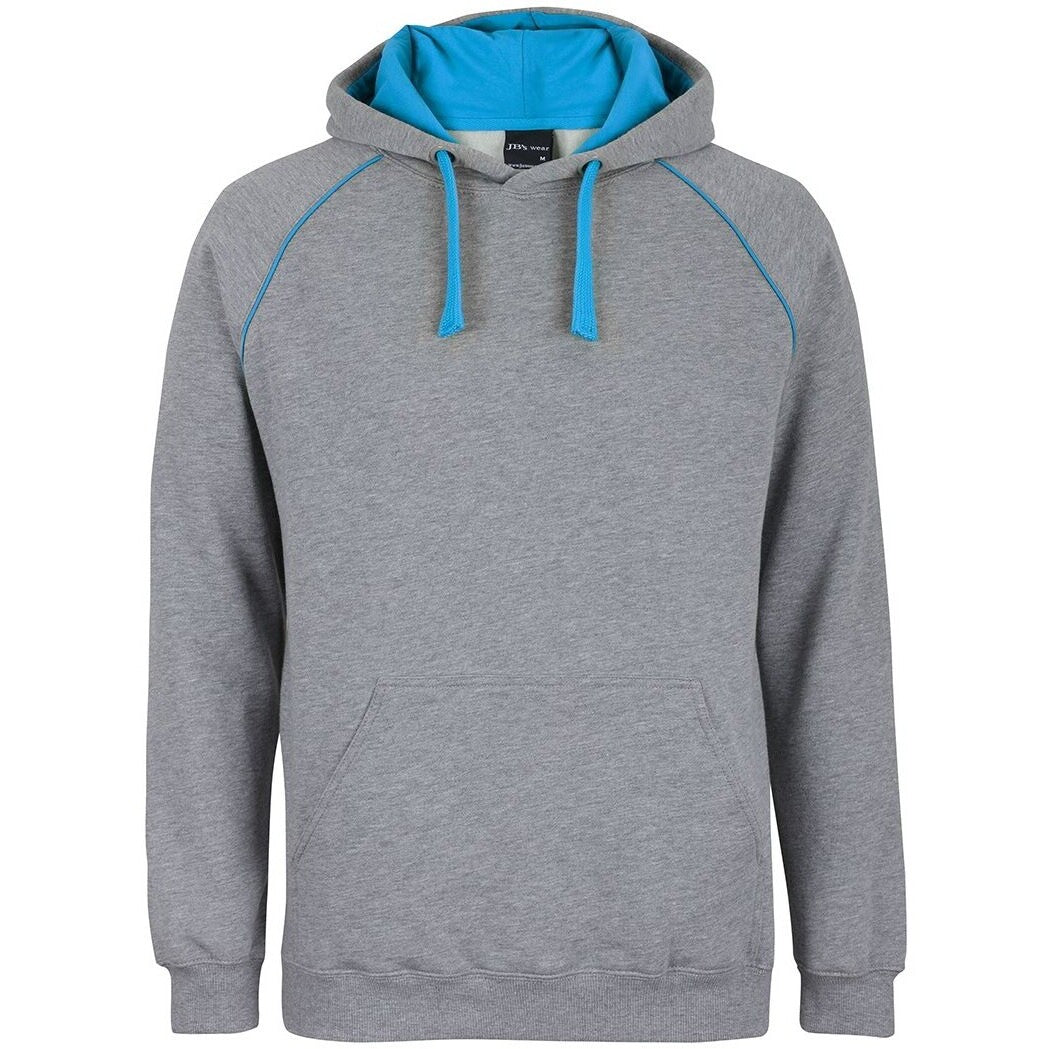 JB's Wear 3CFH Kids & Adults Contrast Fleecy Hoodie - Front View | color:13% Marle/Aqua|view:front
