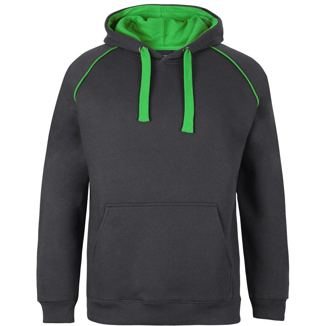 JB's Wear 3CFH Kids & Adults Contrast Fleecy Hoodie - Front View | color:Gunmetal/Pea Green|view:front