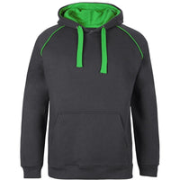 JB's Wear 3CFH Kids & Adults Contrast Fleecy Hoodie - Front View | color:Gunmetal/Pea Green|view:front