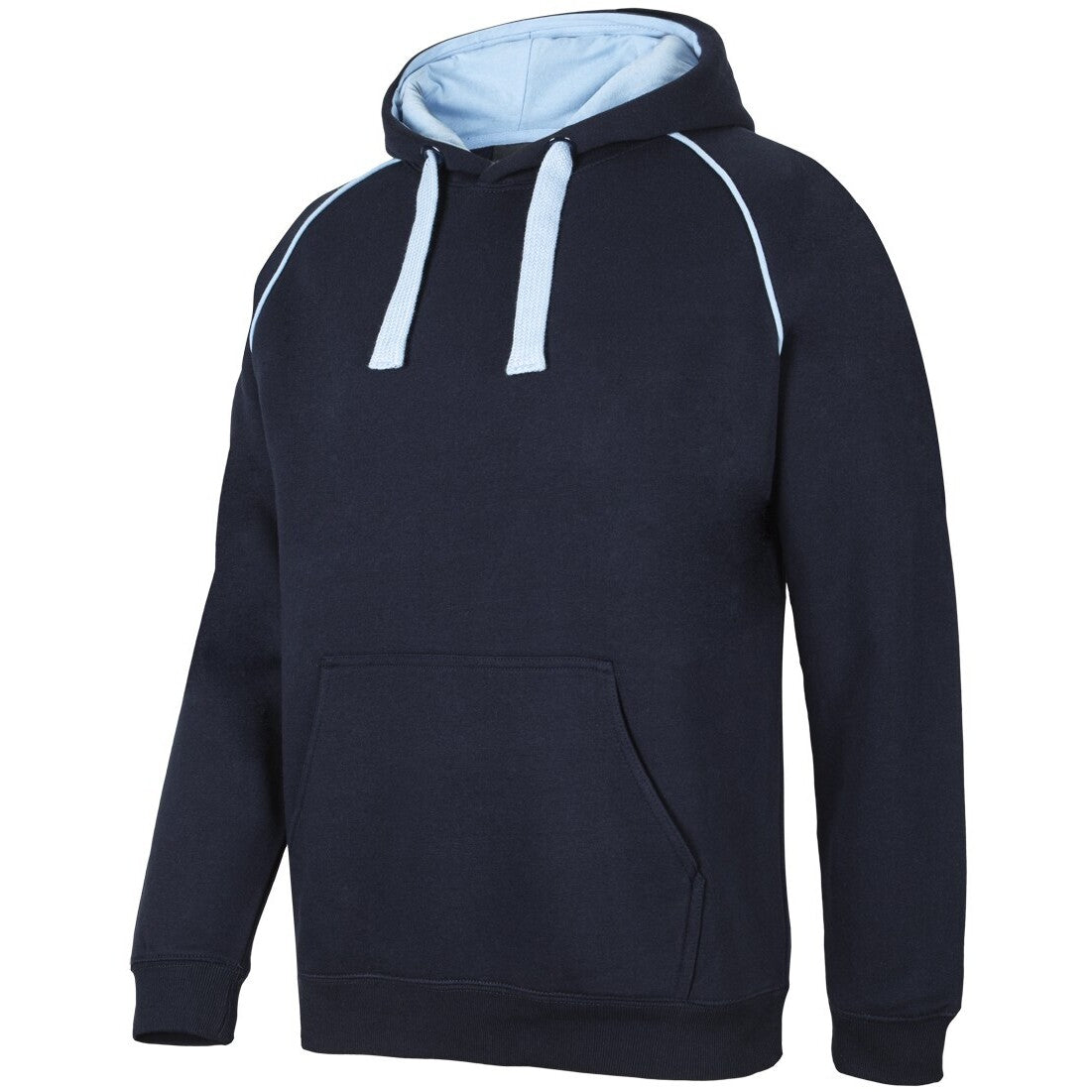 JB's Wear 3CFH Kids & Adults Contrast Fleecy Hoodie - Side View | color:Navy/Sky Blue|view:side