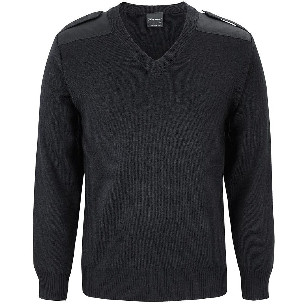 JB's Wear 6EJ Knitted Epaulette Jumper - Front View | color:Black|view:front
