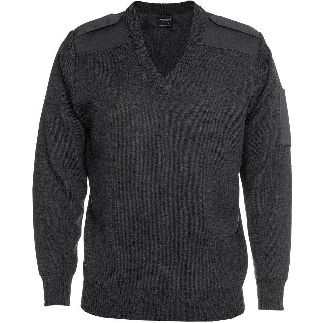 JB's Wear 6EJ Knitted Epaulette Jumper - Front View | color:Charcoal|view:front