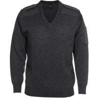 JB's Wear 6EJ Knitted Epaulette Jumper - Front View | color:Charcoal|view:front