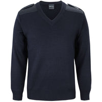 JB's Wear 6EJ Knitted Epaulette Jumper - Front View | color:Navy|view:front